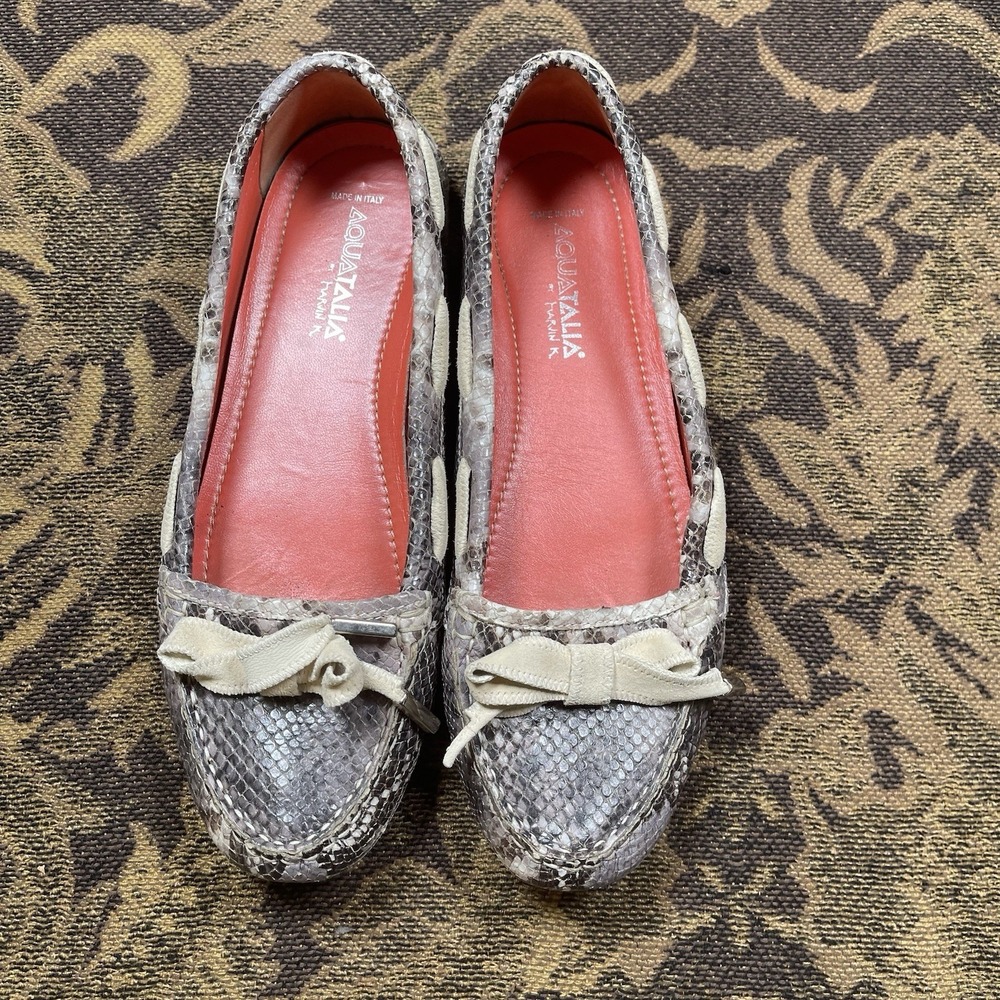 Aquatalia Marvin K Moccasins Shoes Gray Snakeskin Womens Size 9